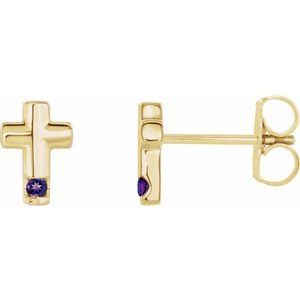 14K Yellow Natural Amethyst Cross Earrings