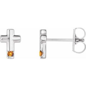 Sterling Silver Natural Citrine Cross Earrings