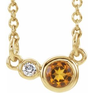 14K Yellow Natural Citrine & .06 CTW Natural Diamond 16" Necklace 