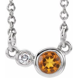 Sterling Silver Natural Citrine & .03 CTW Natural Diamond 16" Necklace 