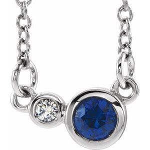 Sterling Silver Natural Blue Sapphire & .02 CTW Natural Diamond 18" Necklace 
