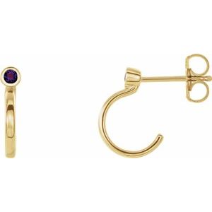 14K Yellow 2 mm Natural Amethyst Huggie J-Hoop Earring
