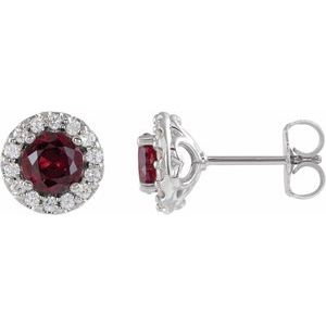 Platinum 5 mm Lab-Grown Ruby & 1/4 CTW Natural Diamond Earrings