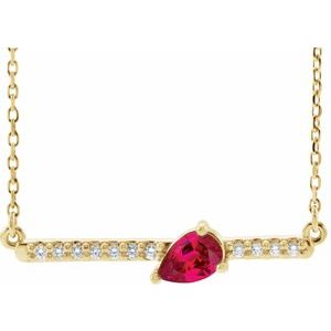 14K Yellow Natural Ruby & 1/10 CTW Natural Diamond 18" Necklace