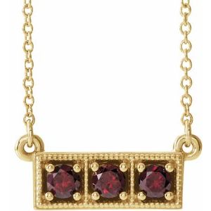 14K Yellow Natural Mozambique Garnet Three-Stone Bar 16-18" Necklace