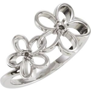 Sterling Silver Accented Floral Ring