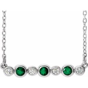 Platinum Natural Emerald & .08 CTW Natural Diamond Bezel-Set 16-18" Necklace