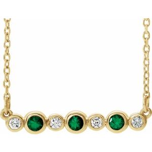 14K Yellow Lab-Grown Emerald & .08 CTW Natural Diamond Bezel-Set 16-18" Necklace