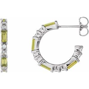 Sterling Silver Natural Peridot & 1/2 CTW Natural Diamond 17.2 mm Hoop Earrings