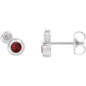 Sterling Silver 4 mm Natural Mozambique Garnet & .06 CTW Natural Diamond Earrings
