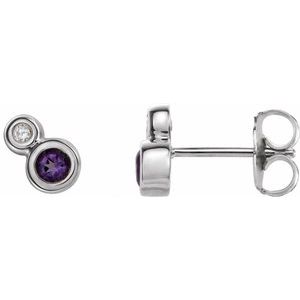 Platinum 4 mm Natural Amethyst & .06 CTW Natural Diamond Earrings