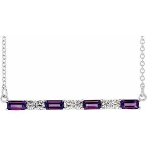 14K White Natural Amethyst & 1/6 CTW Natural Diamond Bar 16-18" Necklace    