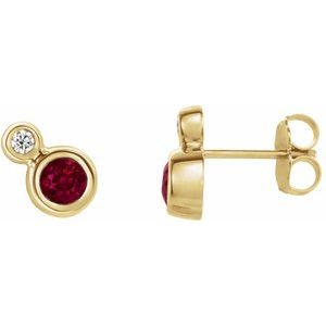 14K Yellow 4 mm Lab-Grown Ruby & .06 CTW Natural Diamond Earrings