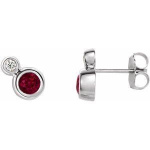 Sterling Silver 5 mm Lab-Grown Ruby & 1/8 CTW Natural Diamond Earrings