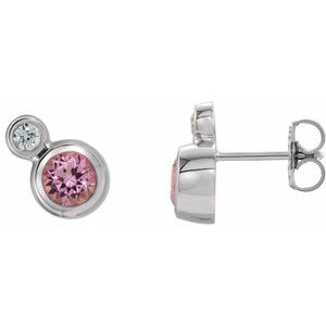 14K White 5 mm Natural Pink Tourmaline & 1/8 CTW Natural Diamond Earrings