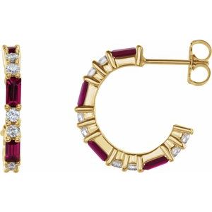 14K Yellow Natural Ruby & 1/2 CTW Natural Diamond 17.2 mm Hoop Earrings