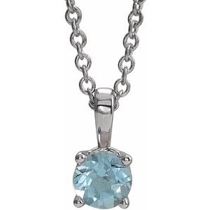 Sterling Silver 4 mm Imitation Aquamarine 16-18" Necklace