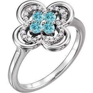 14K White Natural Blue Zircon & 1/10 CTW Natural Diamond Ring