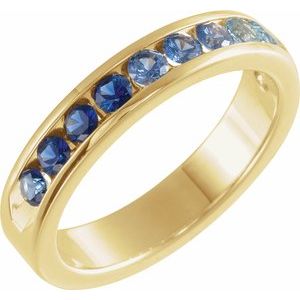 14K Yellow Natural Blue Sapphire & Natural Aquamarine Anniversary Band