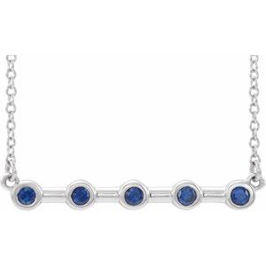 14K White Natural Blue Sapphire Bezel-Set Bar 18" Necklace