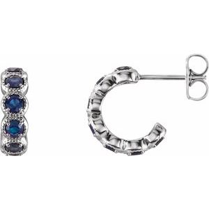 Sterling Silver Lab-Grown Blue Sapphire Hoop Earrings