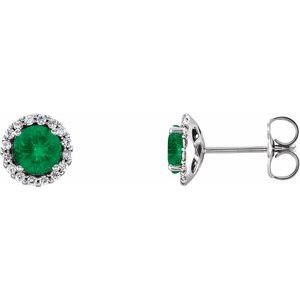 Platinum 3.5 mm Natural Emerald & 1/10 CTW Natural Diamond Earrings