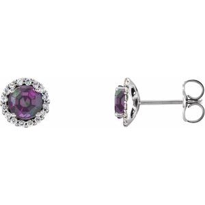 14K White 3.5 mm Lab-Grown Alexandrite & 1/10 CTW Natural Diamond Earrings