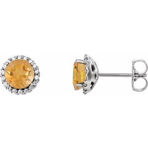Sterling Silver 4 mm Natural Citrine & 1/10 CTW Natural Diamond Earrings