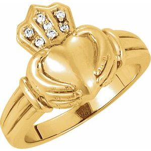 14K Yellow .03 CTW Natural Diamond Claddagh Band