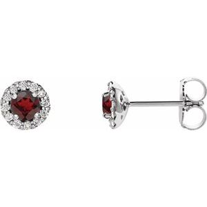 Platinum 4 mm Natural Mozambique Garnet & 1/10 CTW Natural Diamond Earrings