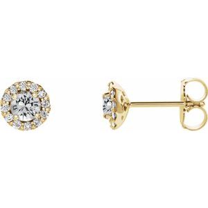 14K Yellow 3 mm Natural White Sapphire & 1/10 CTW Natural Diamond Earrings