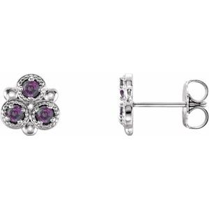 Sterling Silver Lab-Grown Alexandrite Three-Stone Earrings