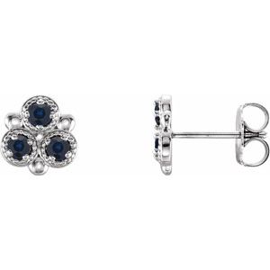 Sterling Silver Lab-Grown Blue Sapphire Three-Stone Earrings