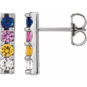 Platinum Natural Multi-Gemstone Bar Earrings