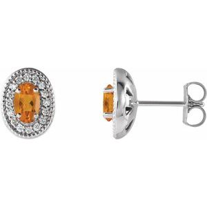 Platinum 7x5 mm Natural Citrine 1/6 CTW Natural Diamond Halo-Style Earrings