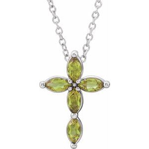 Sterling Silver Natural Peridot Cross 16-18" Necklace