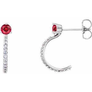 14K White Natural Ruby & 1/8 CTW Natural Diamond J-Hoop Earrings