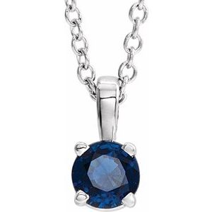 14K White 3 mm Natural Blue Sapphire Pendant