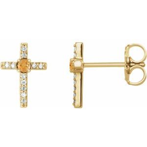 14K Yellow Natural Citrine & .05 CTW Natural Diamond Cross Earrings