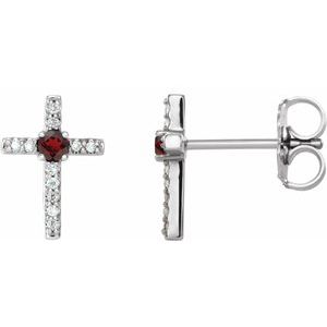 Sterling Silver Natural Mozambique Garnet & .05 CTW Natural Diamond Cross Earrings