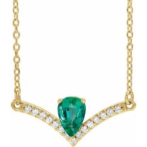 14K Yellow Lab-Grown Emerald & .06 CTW Natural Diamond 18" Necklace