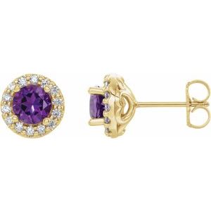 14K Yellow 6 mm Natural Amethyst & 1/4 Natural Diamond Earrings