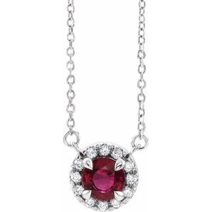 14K White 6.5 mm Lab-Grown Ruby & 1/6 CTW Natural Diamond 18" Necklace