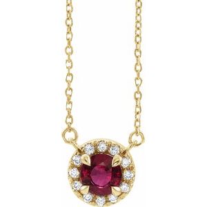 14K Yellow 5 mm Natural Ruby & 1/10 CTW Natural Diamond 16" Necklace