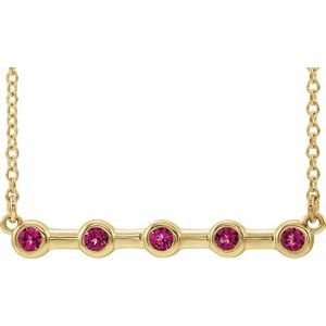 14K Yellow Natural Pink Tourmaline Bezel-Set Bar 18" Necklace