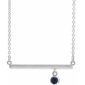 14K White Natural Blue Sapphire Bezel-Set 18" Necklace