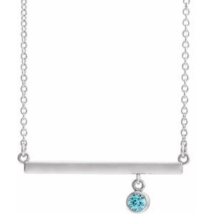 14K White Natural Blue Zircon Bezel-Set 16" Necklace