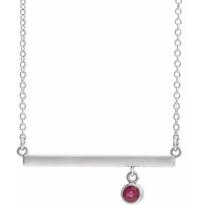 Sterling Silver Lab-Grown Ruby Bezel-Set Bar 16" Necklace