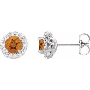 14K White 4 mm Natural Citrine & 1/8 CTW Natural Diamond Earrings