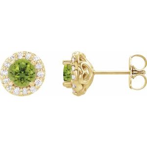 14K Yellow Natural Peridot & 1/10 CTW Natural Diamond Earrings